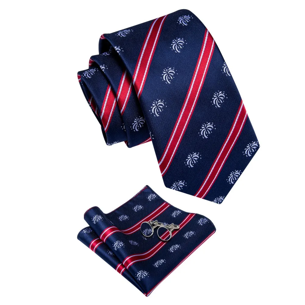 Ties2you Red Stripe Tie Silver Firework Necktie Hanky Cufflink Set sold by Ties2You product image thumbnail 3