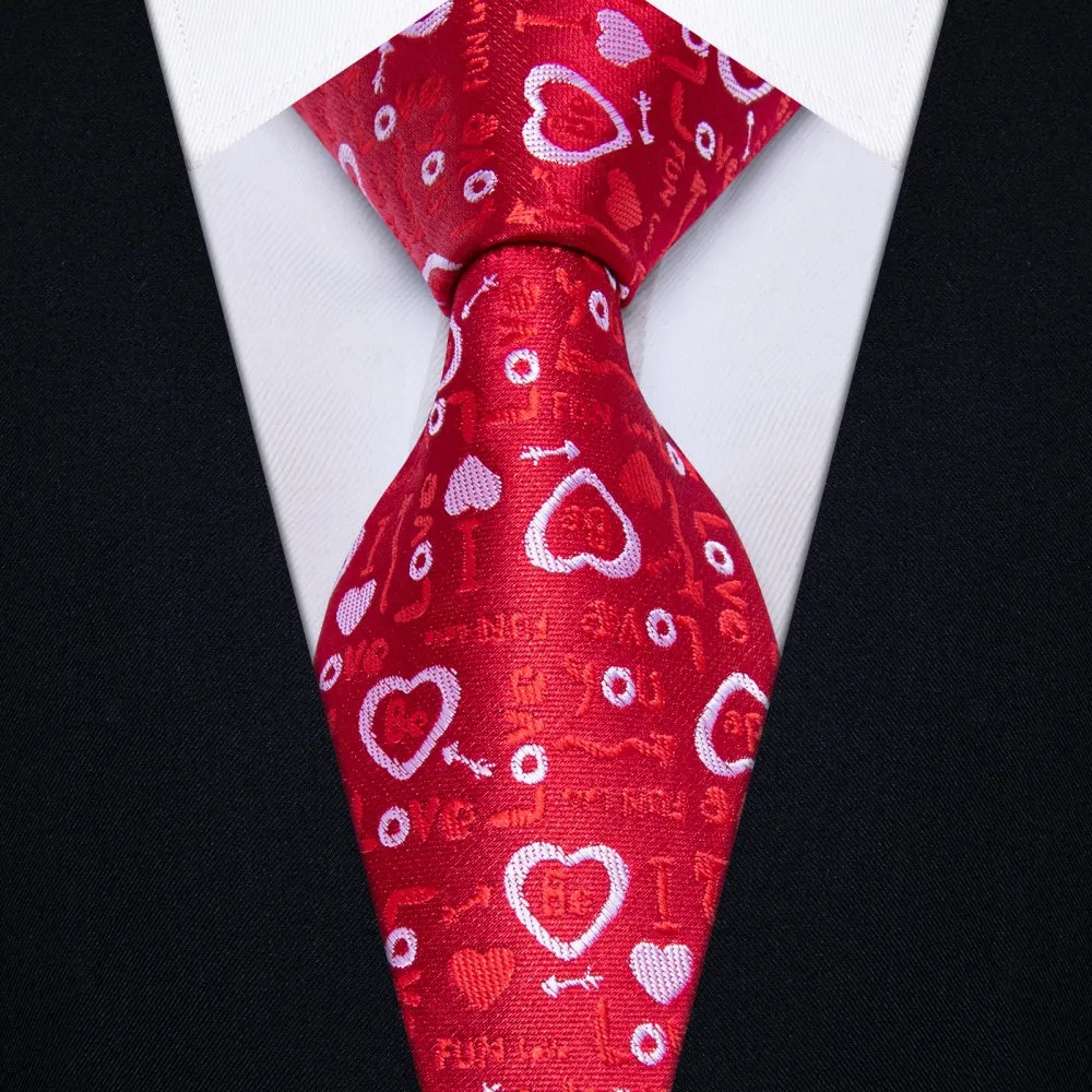 Ties2you Red Heart Tie Men's Romantic Love Necktie Hanky Cufflinks Set sold by Ties2You