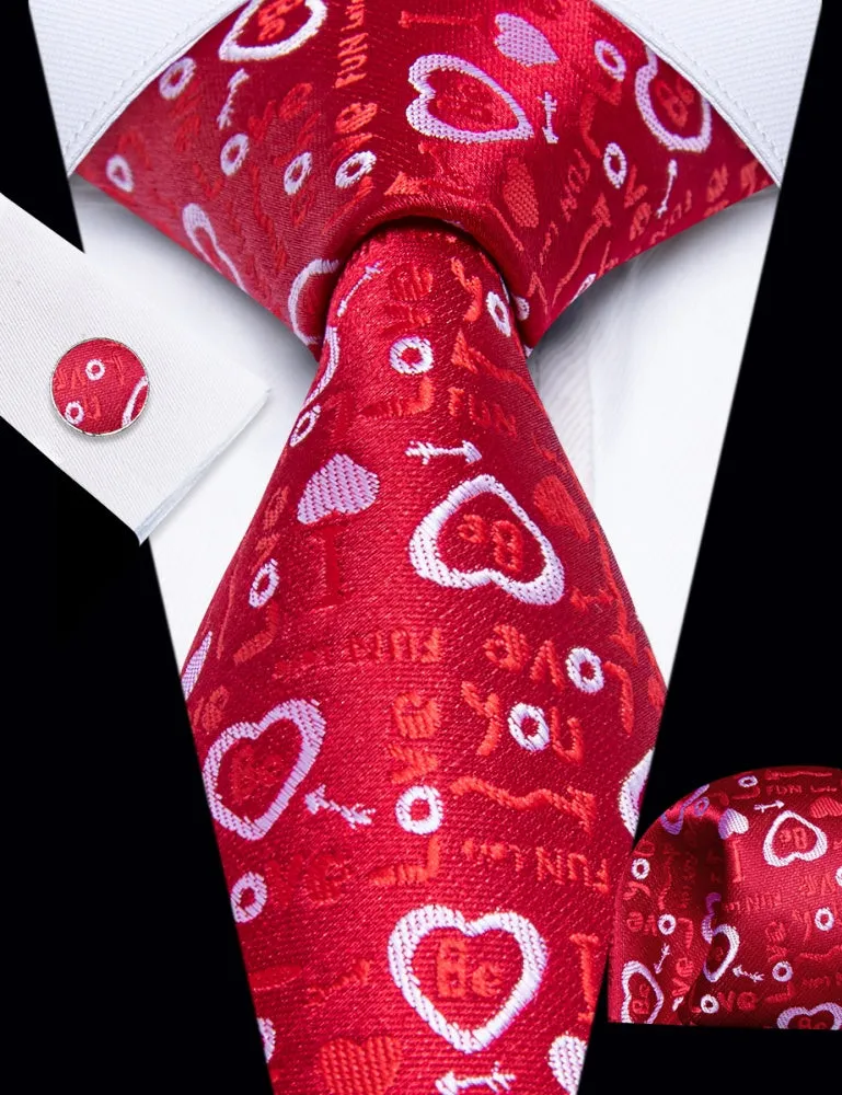 Ties2you Red Heart Tie Men's Romantic Love Necktie Hanky Cufflinks Set sold by Ties2You product image thumbnail 2