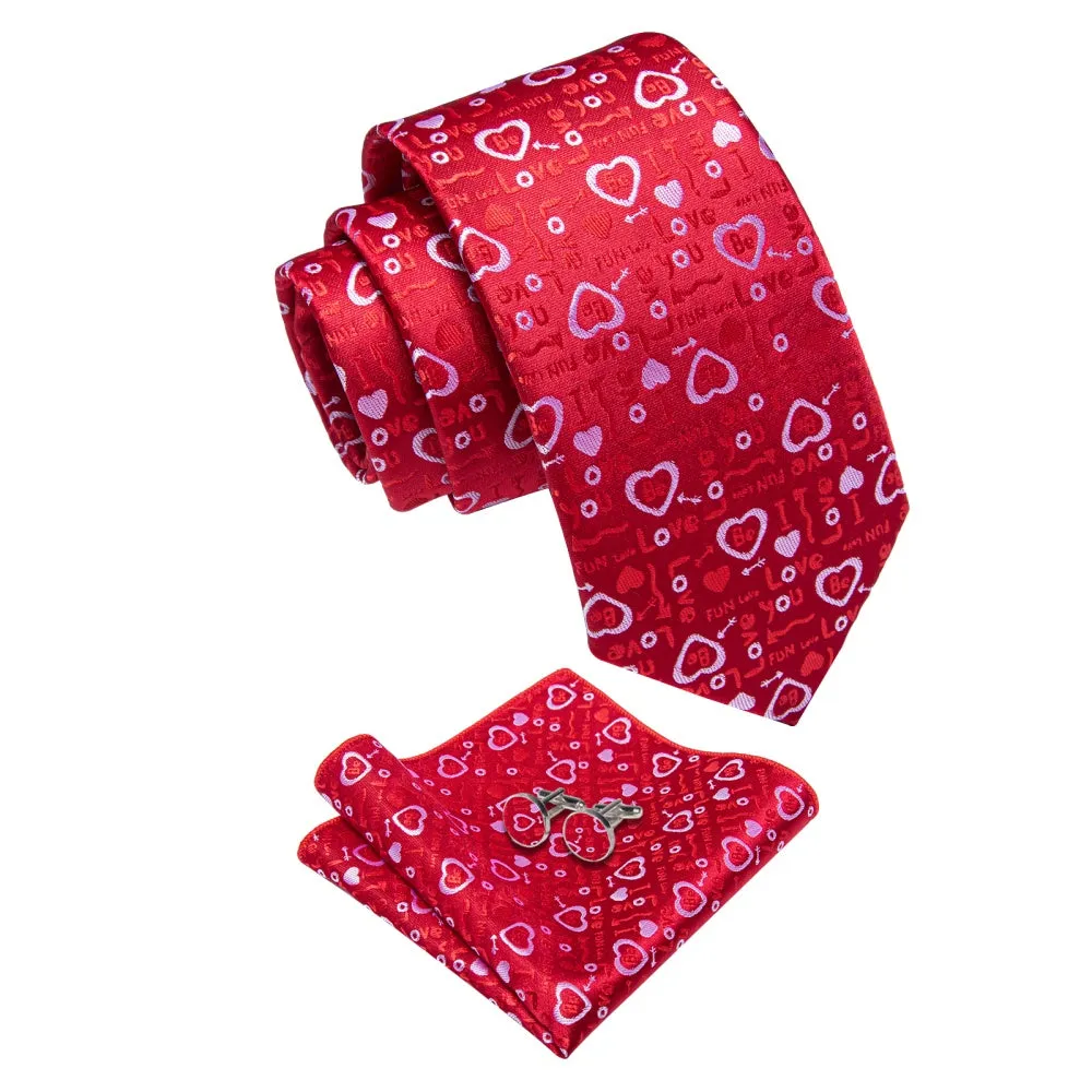 Ties2you Red Heart Tie Men's Romantic Love Necktie Hanky Cufflinks Set sold by Ties2You product image thumbnail 4
