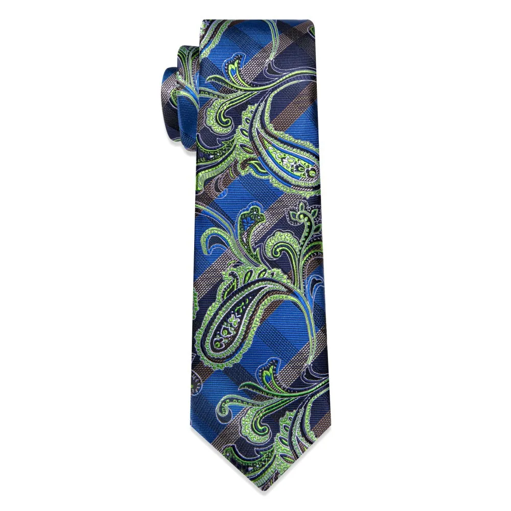 Ties2you Green Blue Plaid Floral Necktie Pocket Square Cufflinks Set for Men sold by Ties2You product image thumbnail 5