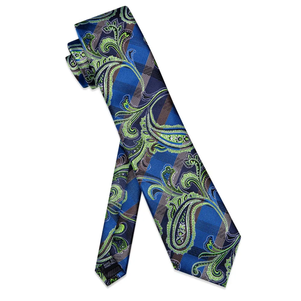 Ties2you Green Blue Plaid Floral Necktie Pocket Square Cufflinks Set for Men sold by Ties2You product image thumbnail 4