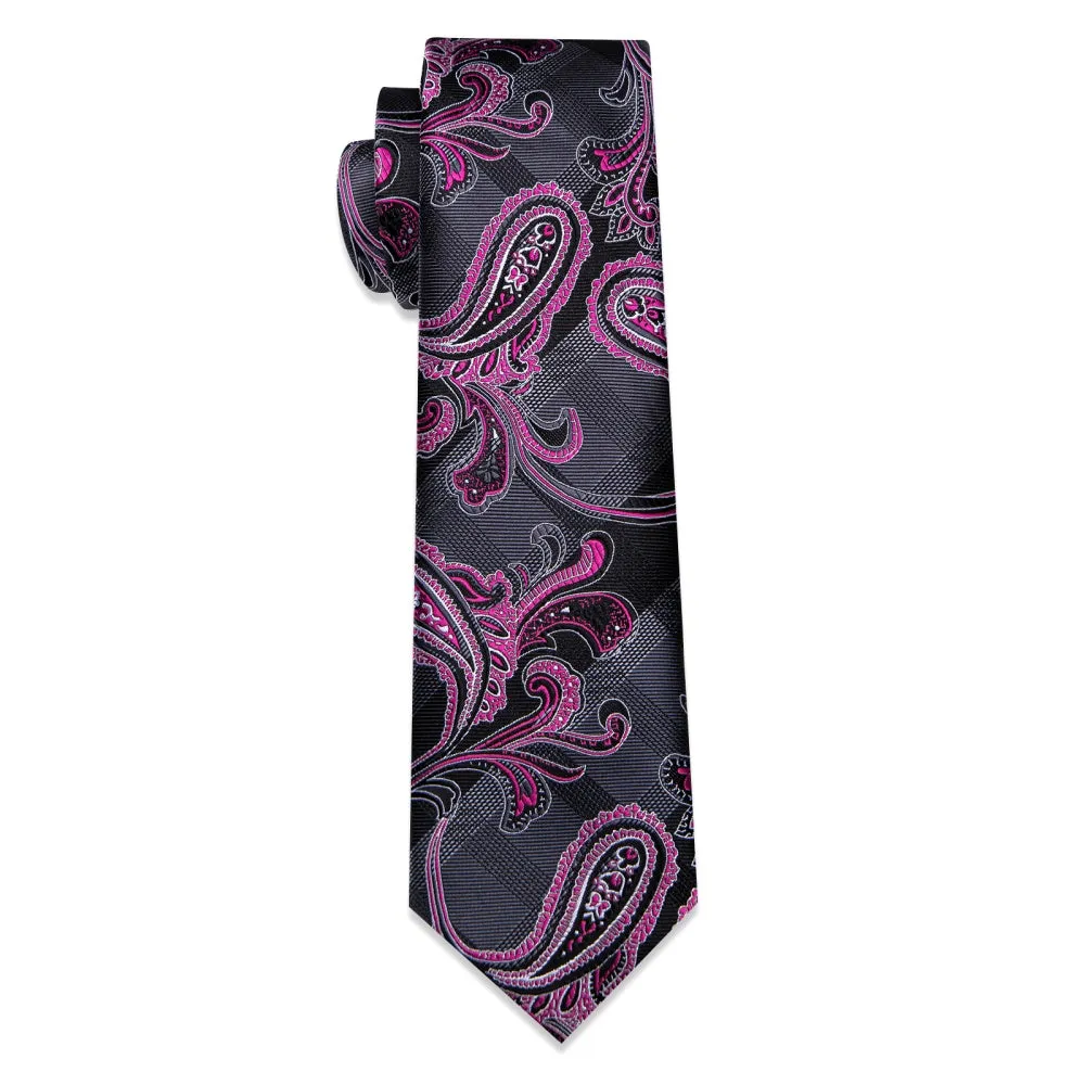 Ties2you Grey Plaid Pink Paisley Designer Silk Men's Necktie Set sold by Ties2You product image thumbnail 5