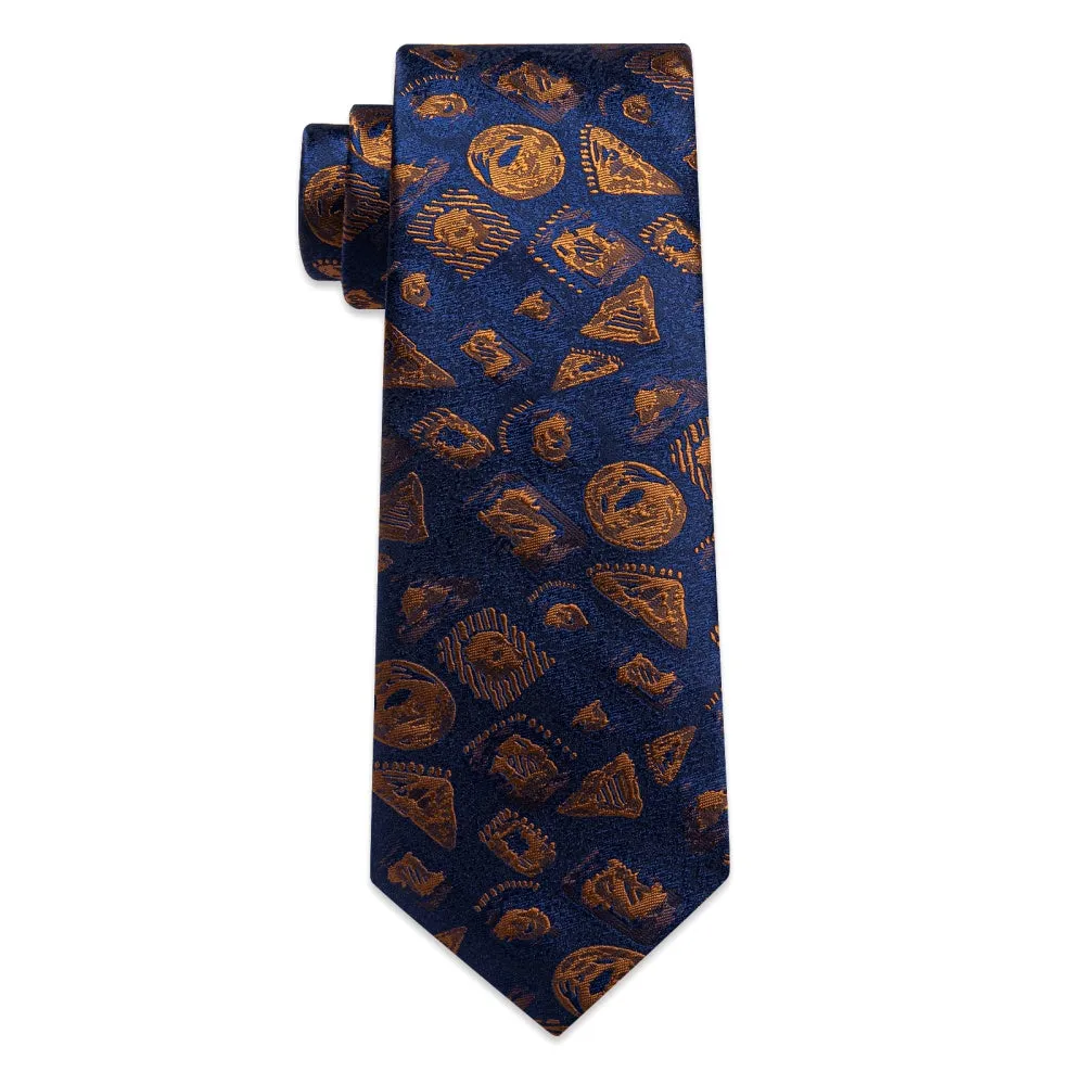 Ties2you Navy Blue Necktie Brown Jacquard Men Tie Hanky Cufflinks Set sold by Ties2You product image thumbnail 5