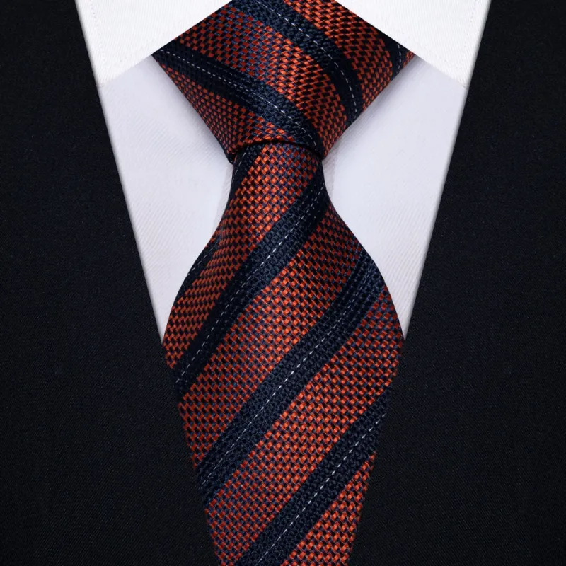 Ties2you Burnt Orange Neckties Blue Stripes Tie Hanky Cufflinks Set sold by Ties2You