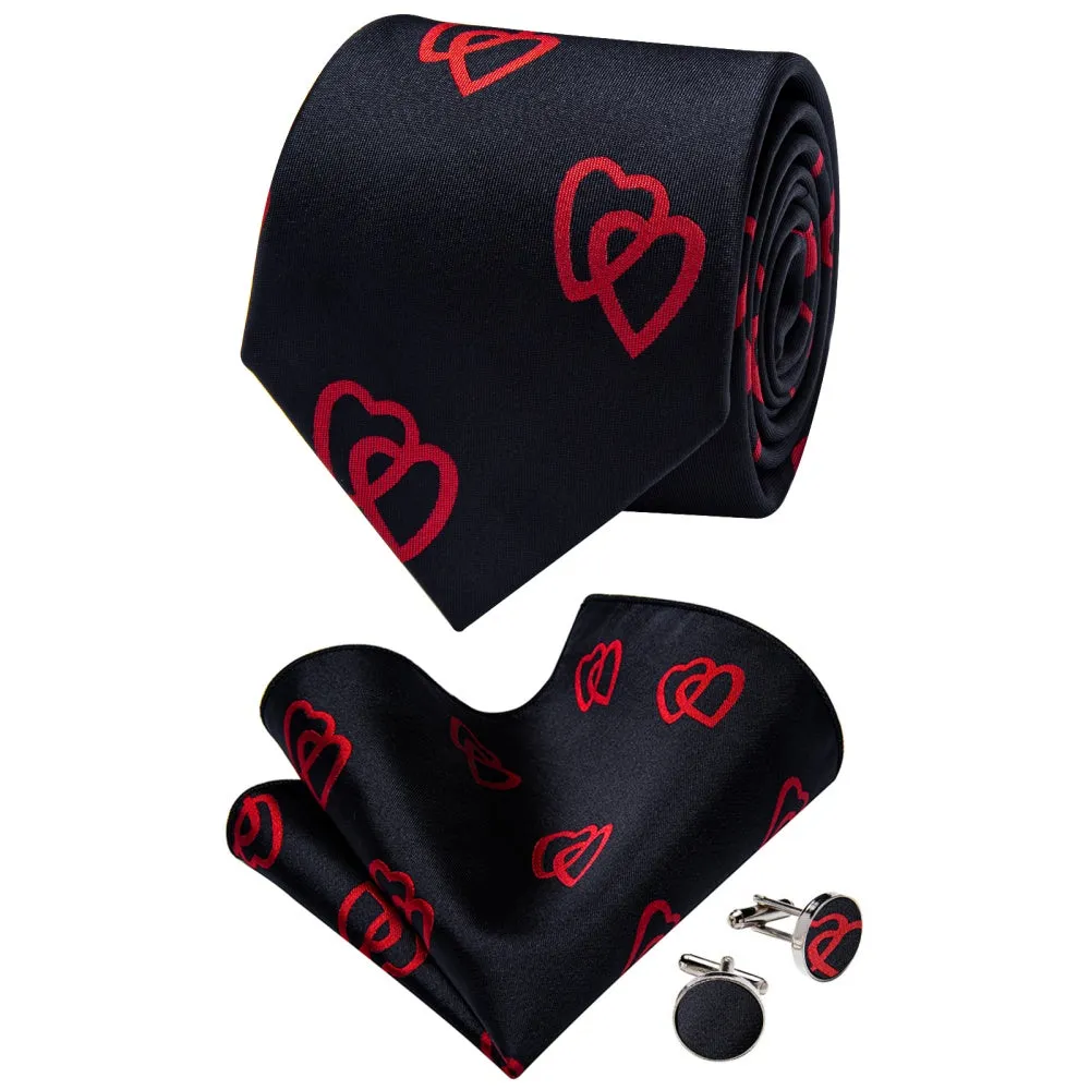 Ties2you Linked Hearts Tie Black Red Tie Hanky Cufflink Set sold by Ties2You product image thumbnail 3
