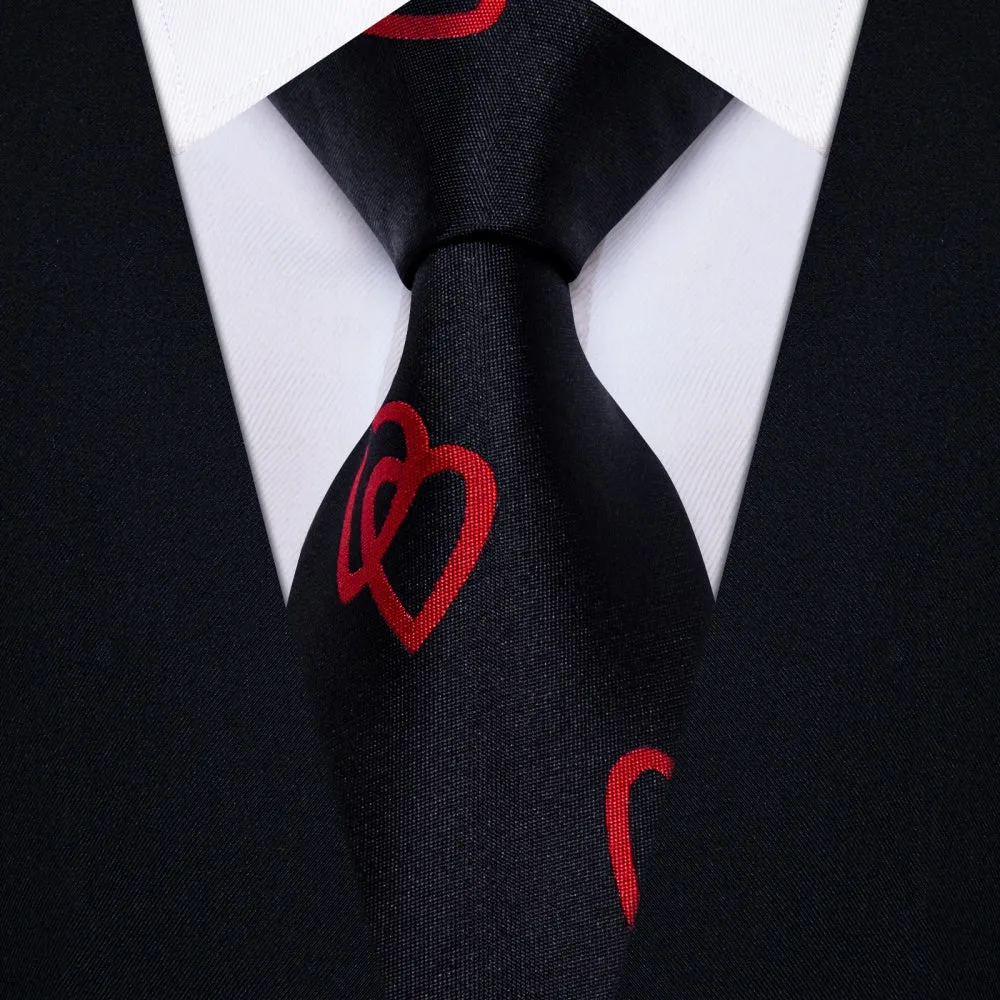 Ties2you Linked Hearts Tie Black Red Tie Hanky Cufflink Set sold by Ties2You
