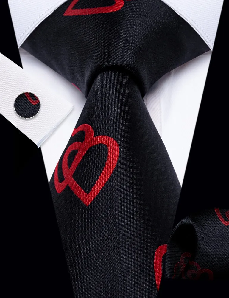 Ties2you Linked Hearts Tie Black Red Tie Hanky Cufflink Set sold by Ties2You product image thumbnail 2
