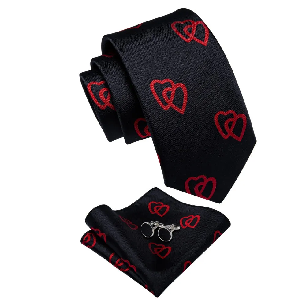 Ties2you Linked Hearts Tie Black Red Tie Hanky Cufflink Set sold by Ties2You product image thumbnail 4