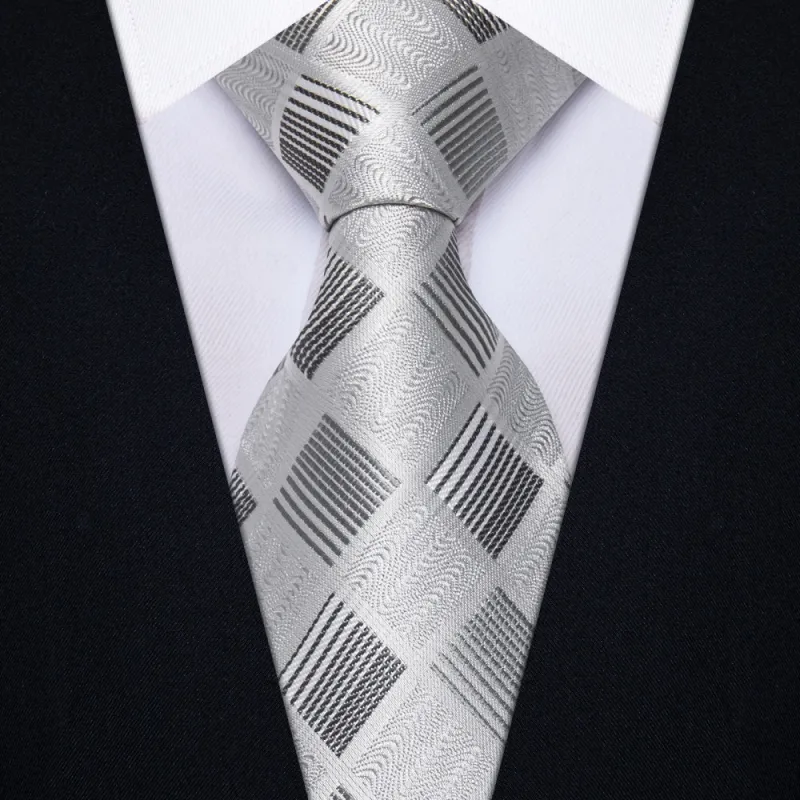 Ties2you Light Grey Neckties Plaid Wedding Tie Hanky Cufflinks Set sold by Ties2You