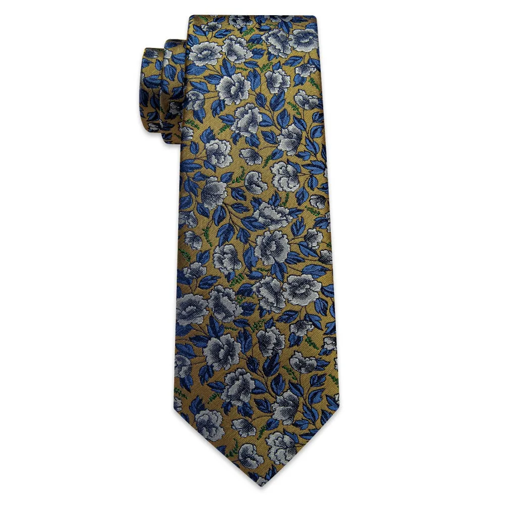 Ties2you Shadow Brown Necktie Blue Floral Mens Tie Hanky Cufflinks Set sold by Ties2You product image thumbnail 5
