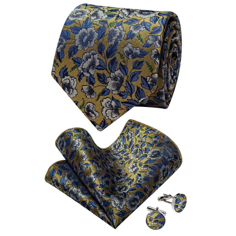 Ties2you Shadow Brown Necktie Blue Floral Mens Tie Hanky Cufflinks Set sold by Ties2You product image thumbnail 4