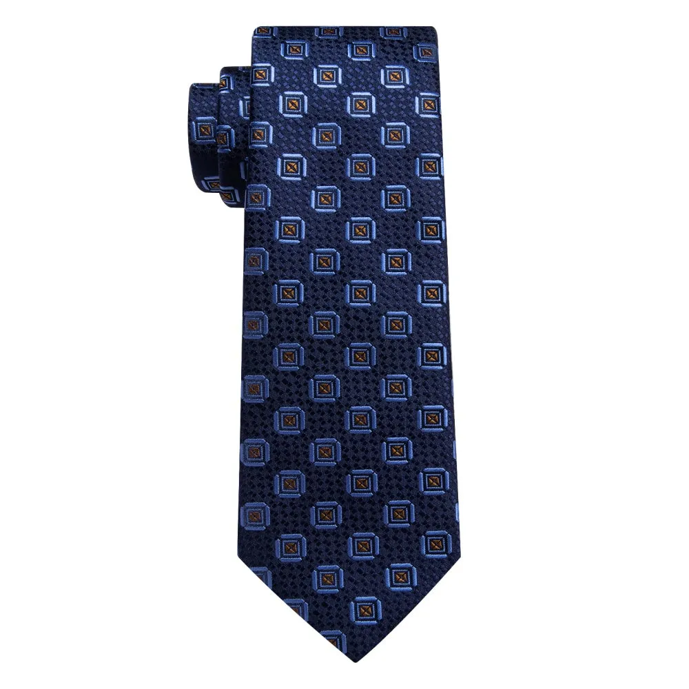 Ties2you Dark Blue Necktie Gold Geometric Mens Tie Hanky Cufflinks Set sold by Ties2You product image thumbnail 4