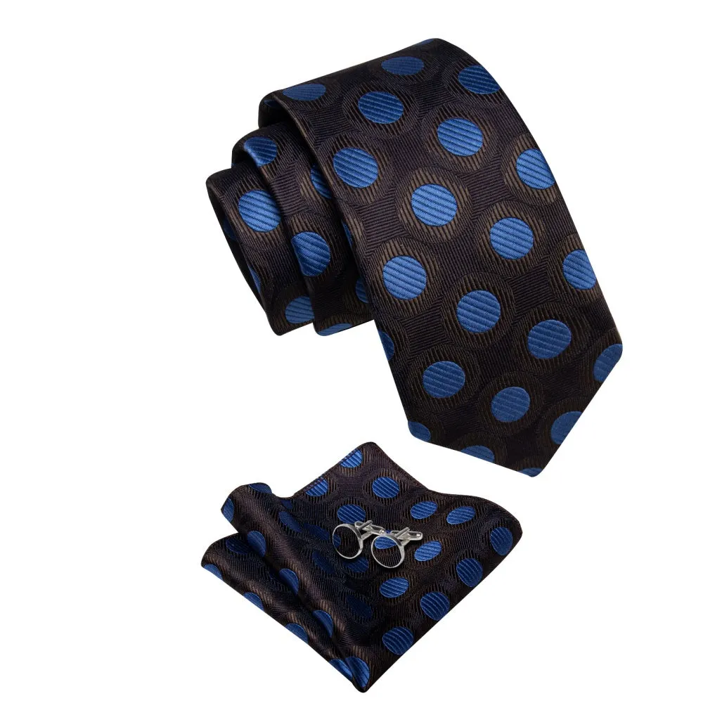 Ties2you Mens Brown Necktie Blue Polka Dots Tie Hanky Cufflinks Set sold by Ties2You product image thumbnail 5