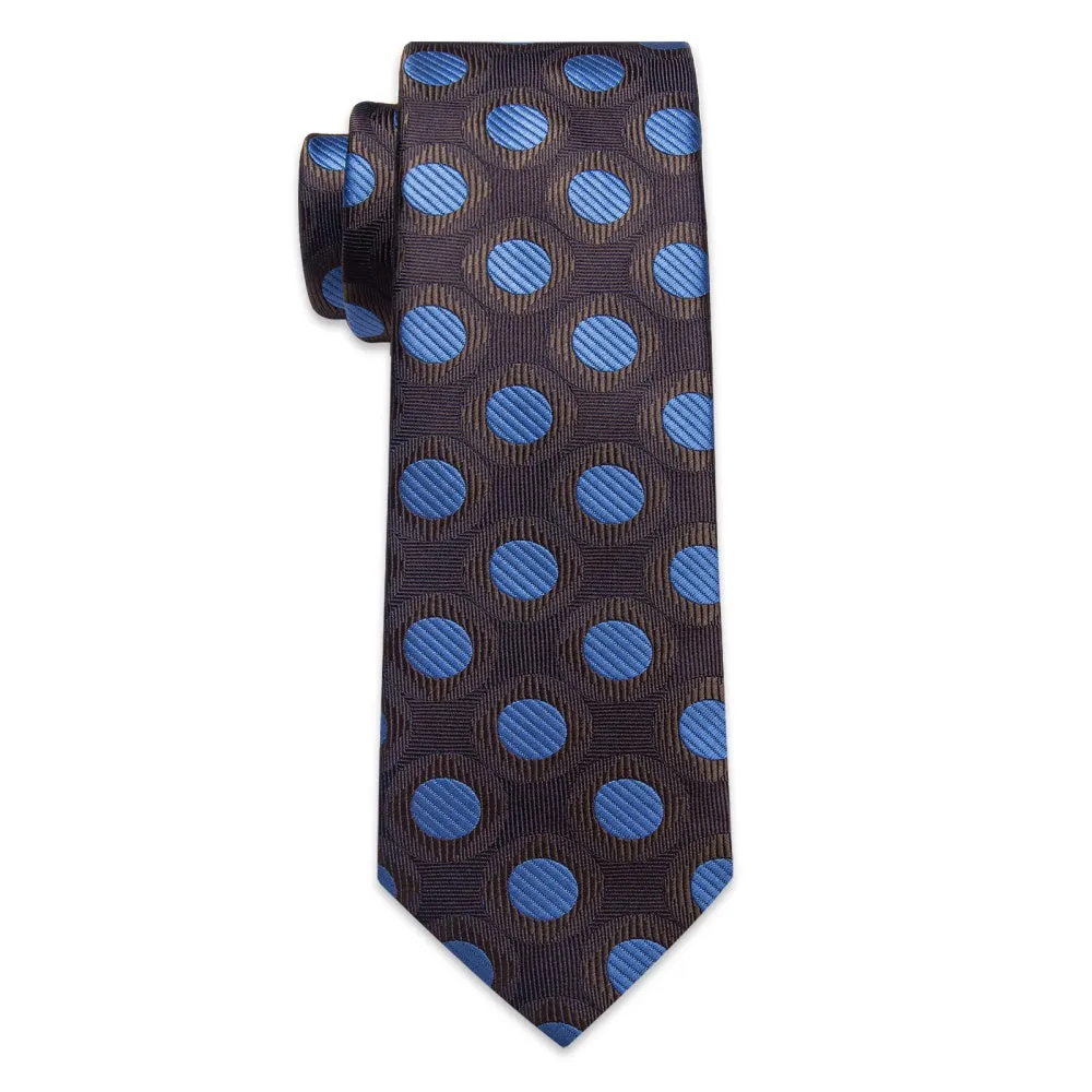 Ties2you Mens Brown Necktie Blue Polka Dots Tie Hanky Cufflinks Set sold by Ties2You product image thumbnail 4