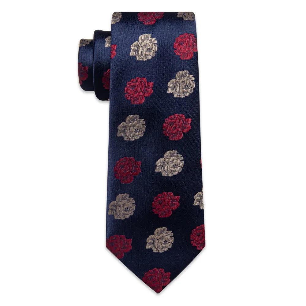 Ties2you Blue Necktie Red Brown Roses Floral Tie Hanky Cufflinks Set sold by Ties2You product image thumbnail 5