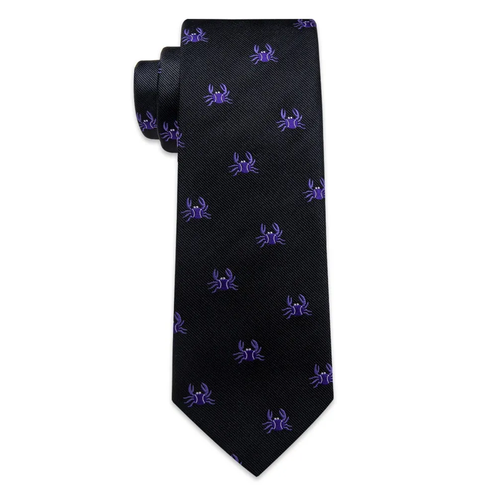 Ties2you Mens Black Tie Purple Crab Pattern Tie Hanky Cufflinks Set sold by Ties2You product image thumbnail 5