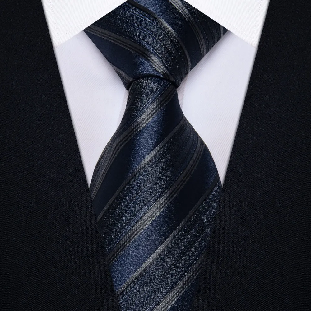Ties2you Dark Blue Ties Black Stripes Necktie Hanky Cufflinks Set sold by Ties2You