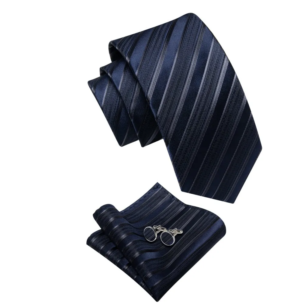 Ties2you Dark Blue Ties Black Stripes Necktie Hanky Cufflinks Set sold by Ties2You product image thumbnail 4