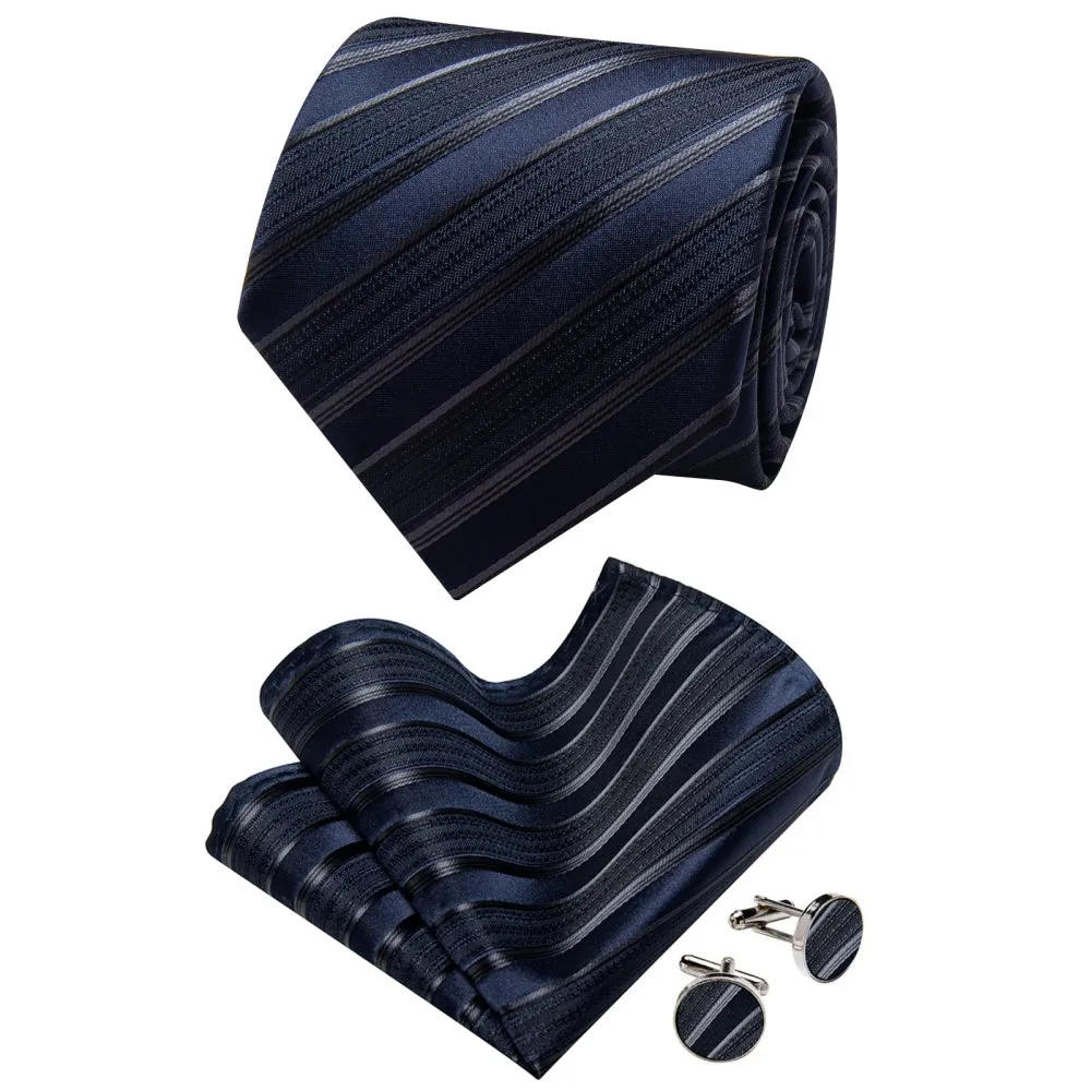 Ties2you Dark Blue Ties Black Stripes Necktie Hanky Cufflinks Set sold by Ties2You product image thumbnail 3