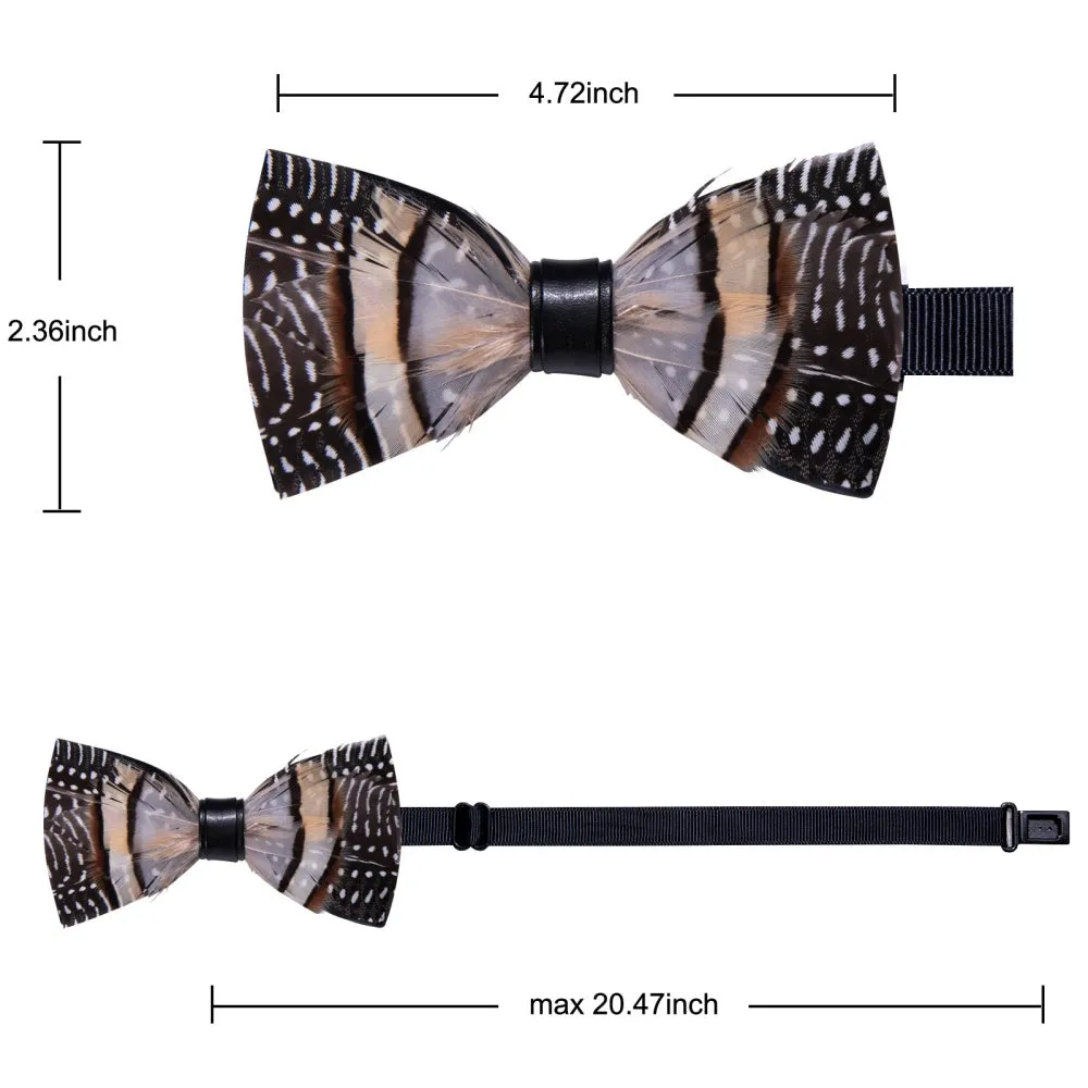 Ties2you Black Brown White Novelty Pattern Mens Pre-tied Bowtie Feather Bow Ties sold by Ties2You product image thumbnail 5