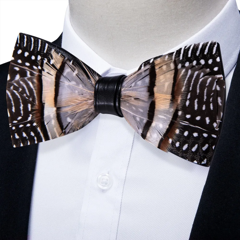 Ties2you Black Brown White Novelty Pattern Mens Pre-tied Bowtie Feather Bow Ties sold by Ties2You