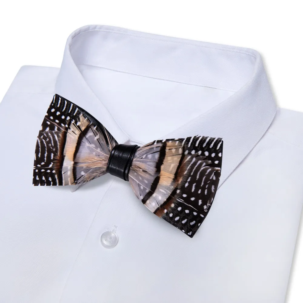 Ties2you Black Brown White Novelty Pattern Mens Pre-tied Bowtie Feather Bow Ties sold by Ties2You product image thumbnail 3