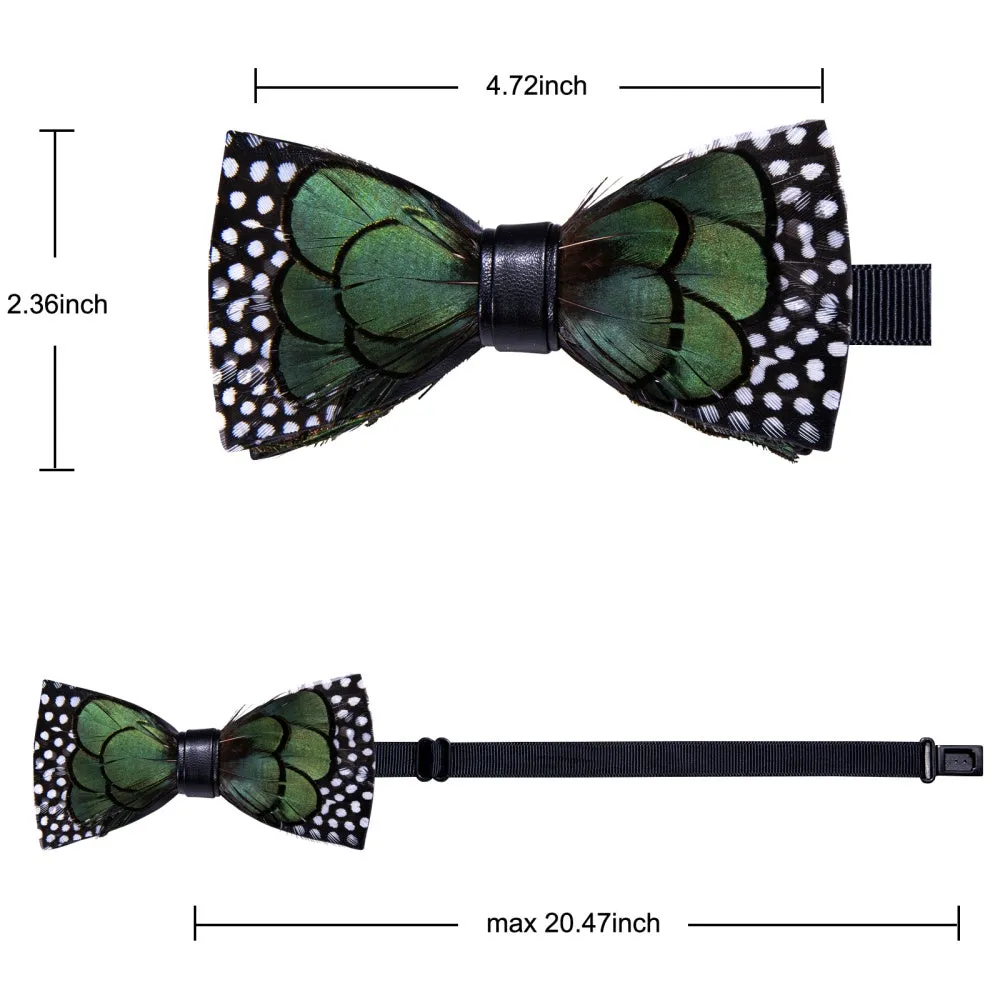 Ties2you Black Green White Novelty Pattern Mens Pre-tied Bowtie Feather Bow Ties sold by Ties2You product image thumbnail 4