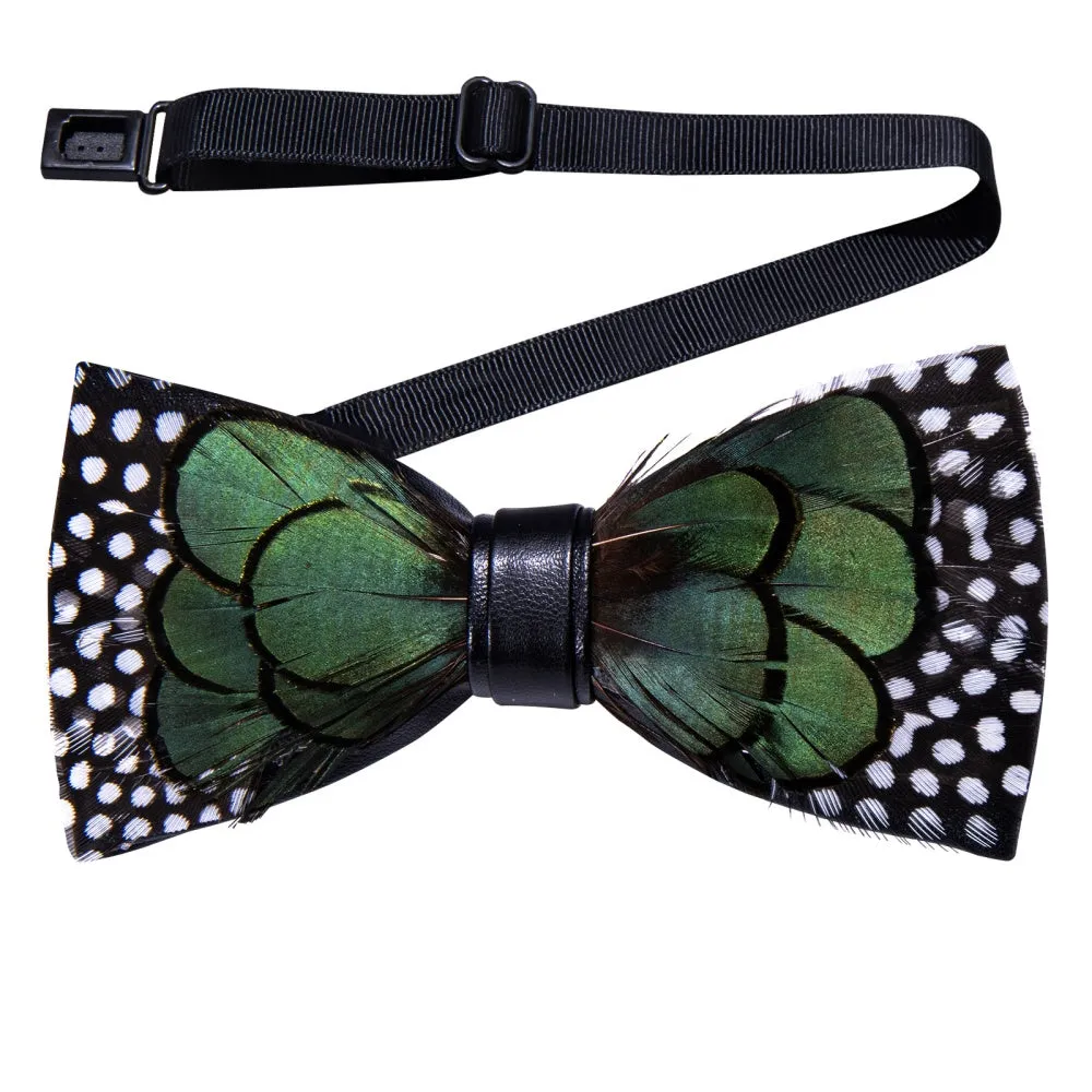 Ties2you Black Green White Novelty Pattern Mens Pre-tied Bowtie Feather Bow Ties sold by Ties2You product image thumbnail 2