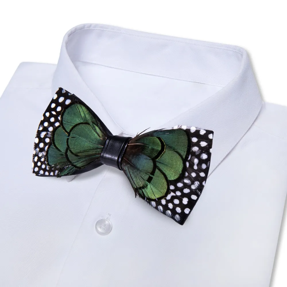 Ties2you Black Green White Novelty Pattern Mens Pre-tied Bowtie Feather Bow Ties sold by Ties2You product image thumbnail 3