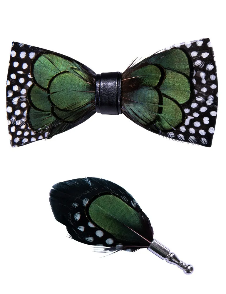 Ties2you Black Green White Novelty Pattern Mens Pre-tied Bowtie Feather Bow Ties sold by Ties2You product image thumbnail 5