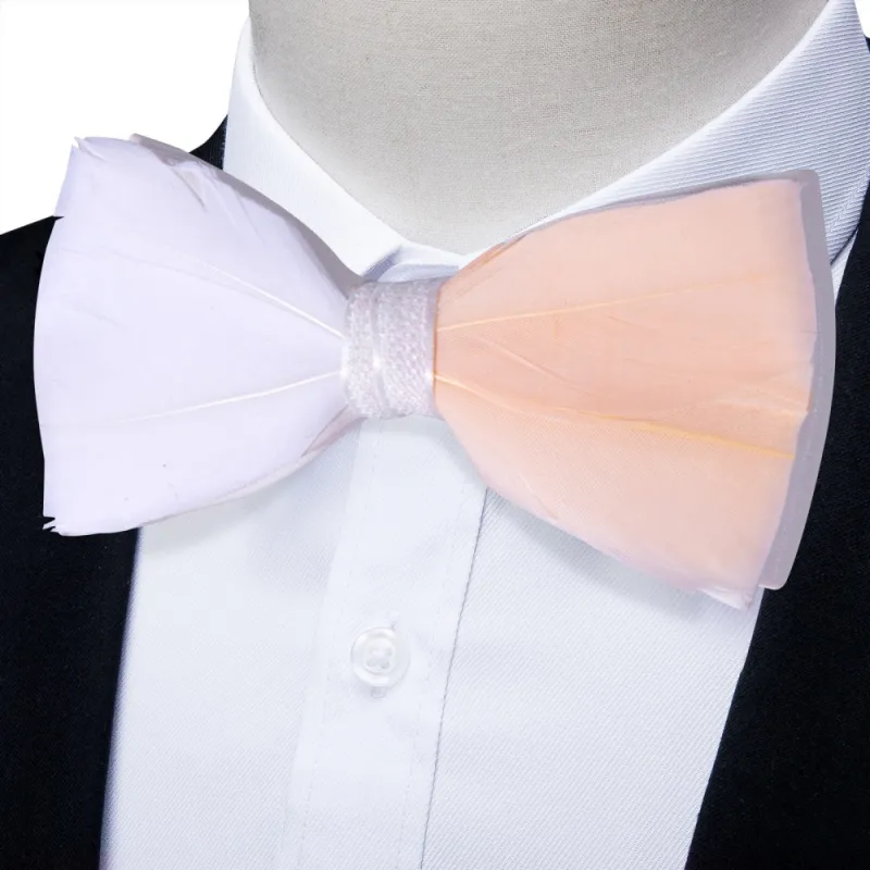Ties2you White Pink Novelty Pattern Mens Pre-tied Bowtie Feather Bow Ties sold by Ties2You