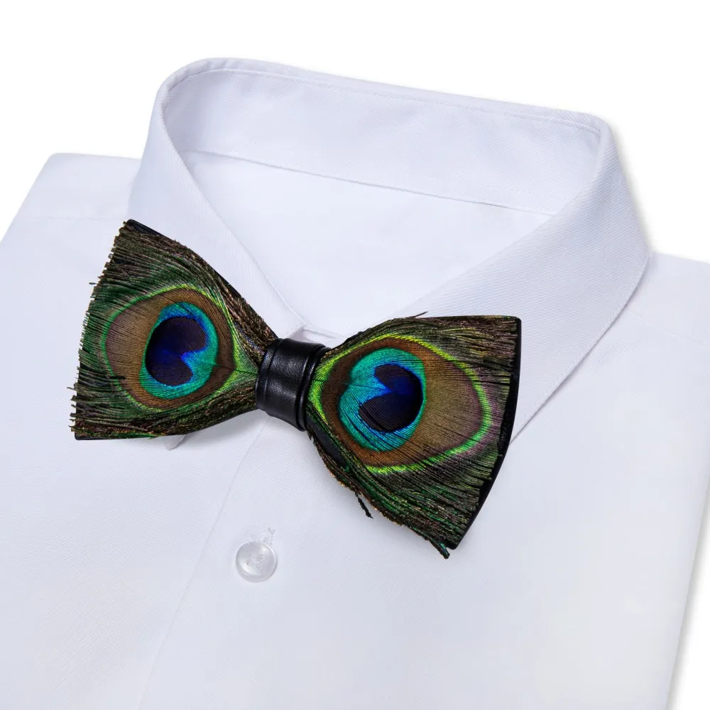 Ties2you Brown Green Novelty Pattern Mens Pre-tied Bowtie Feather Bow Ties sold by Ties2You product image thumbnail 2