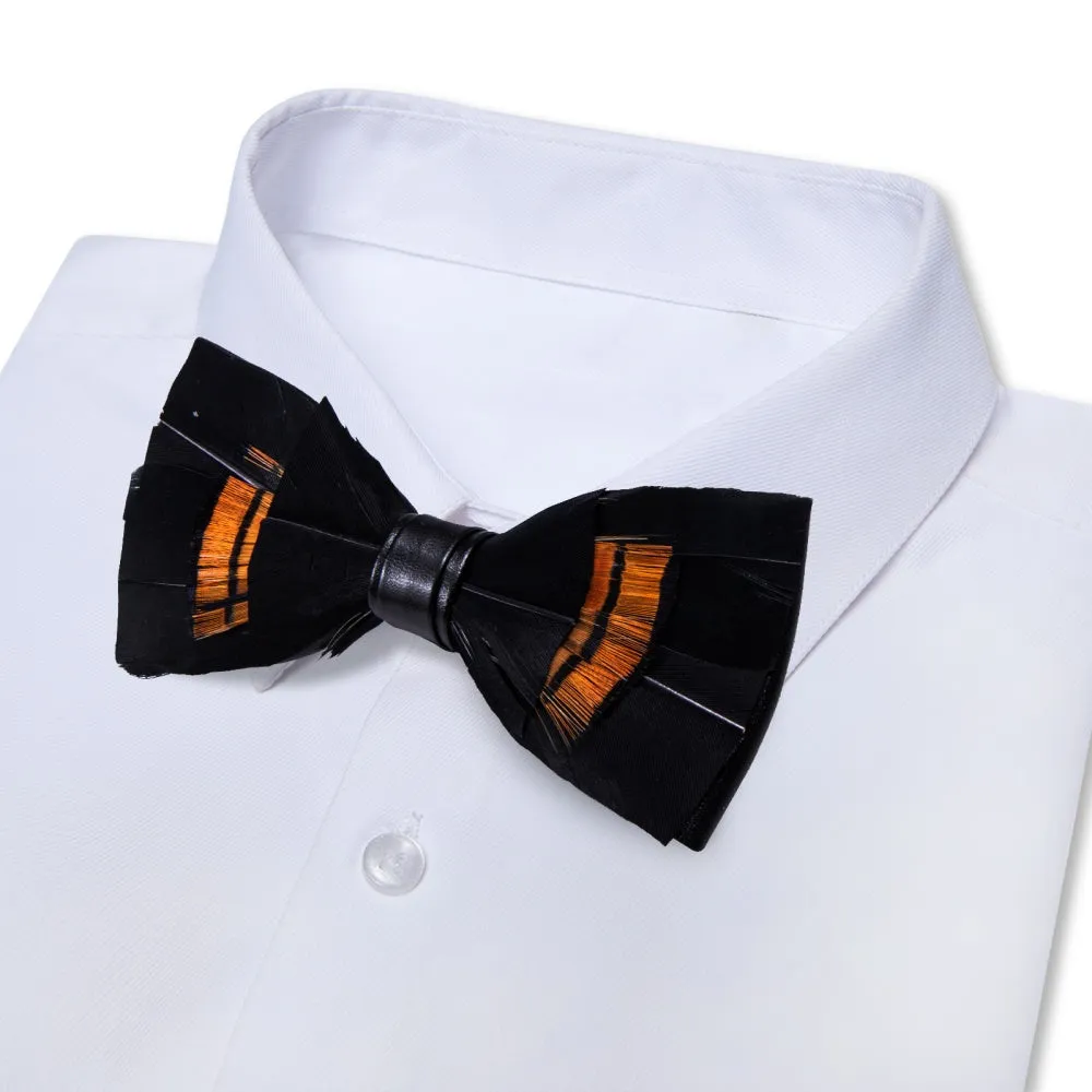 Ties2you Black Brown Novelty Pattern Mens Pre-tied Bowtie Feather Bow Ties sold by Ties2You product image thumbnail 3