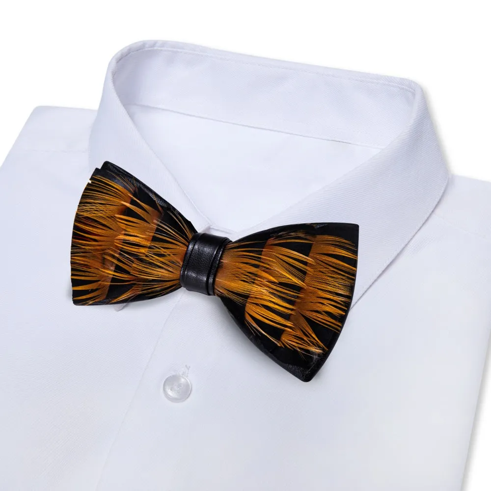 Ties2you Black Gold Novelty Pattern Mens Pre-tied Bowtie Feather Bow Ties sold by Ties2You product image thumbnail 4