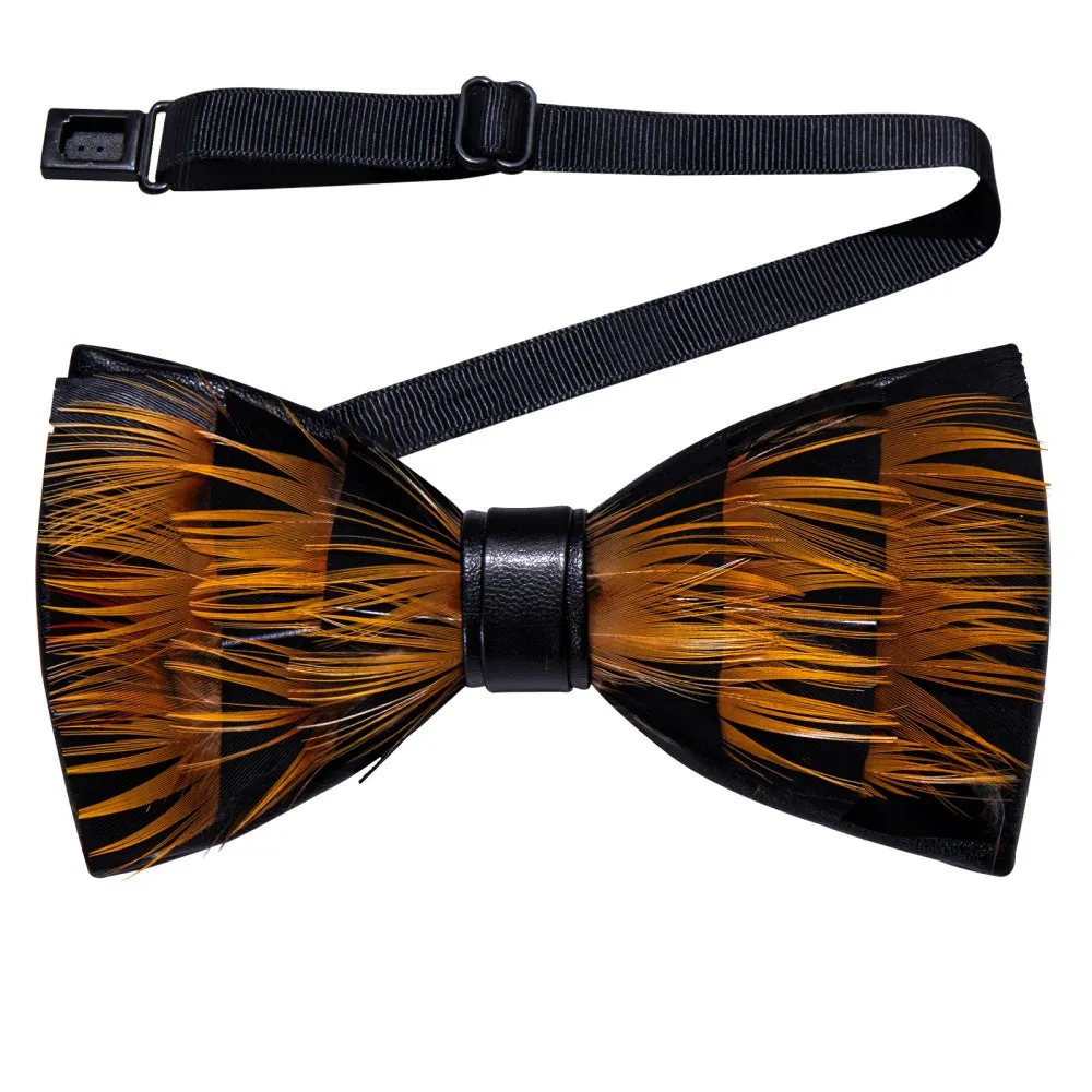 Ties2you Black Gold Novelty Pattern Mens Pre-tied Bowtie Feather Bow Ties sold by Ties2You product image thumbnail 2