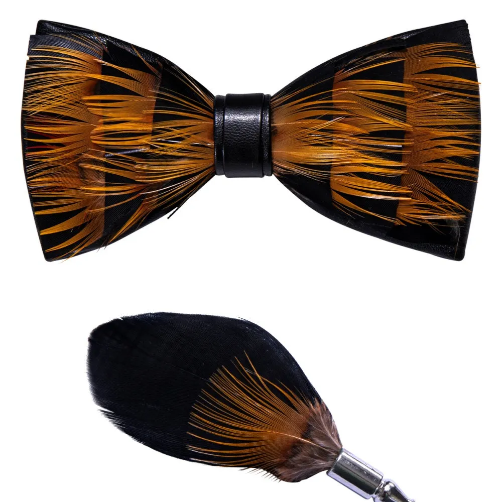 Ties2you Black Gold Novelty Pattern Mens Pre-tied Bowtie Feather Bow Ties sold by Ties2You product image thumbnail 3
