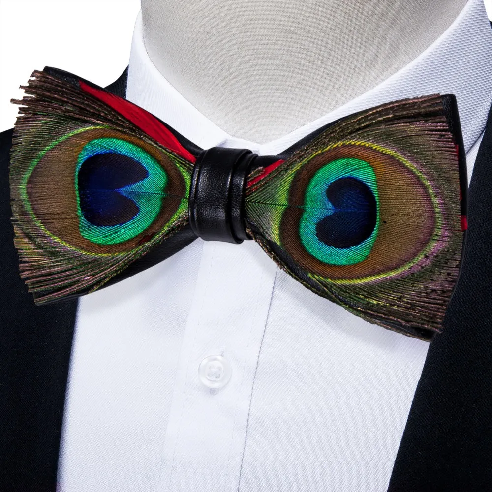 Ties2you Brown Blue Novelty Pattern Mens Pre-tied Bowtie Feather Bow Ties sold by Ties2You