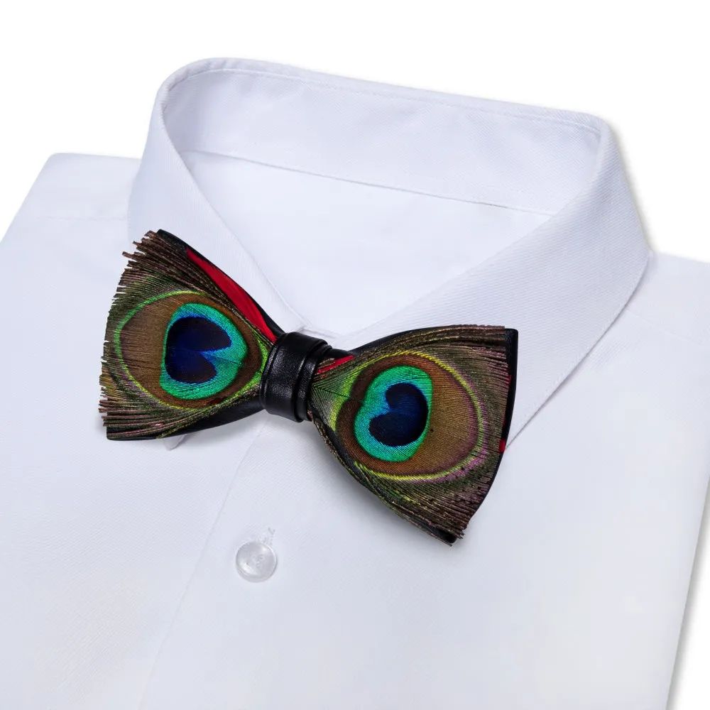 Ties2you Brown Blue Novelty Pattern Mens Pre-tied Bowtie Feather Bow Ties sold by Ties2You product image thumbnail 3