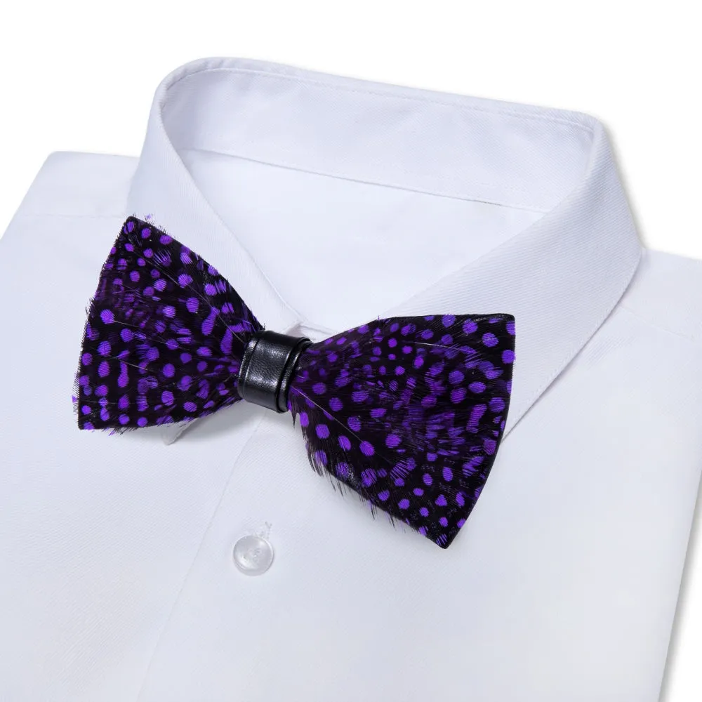 Ties2you Purple Black Novelty Mens Pre-tied Bowtie Feather Bow Tie sold by Ties2You product image thumbnail 3