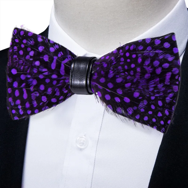Ties2you Purple Black Novelty Mens Pre-tied Bowtie Feather Bow Tie sold by Ties2You
