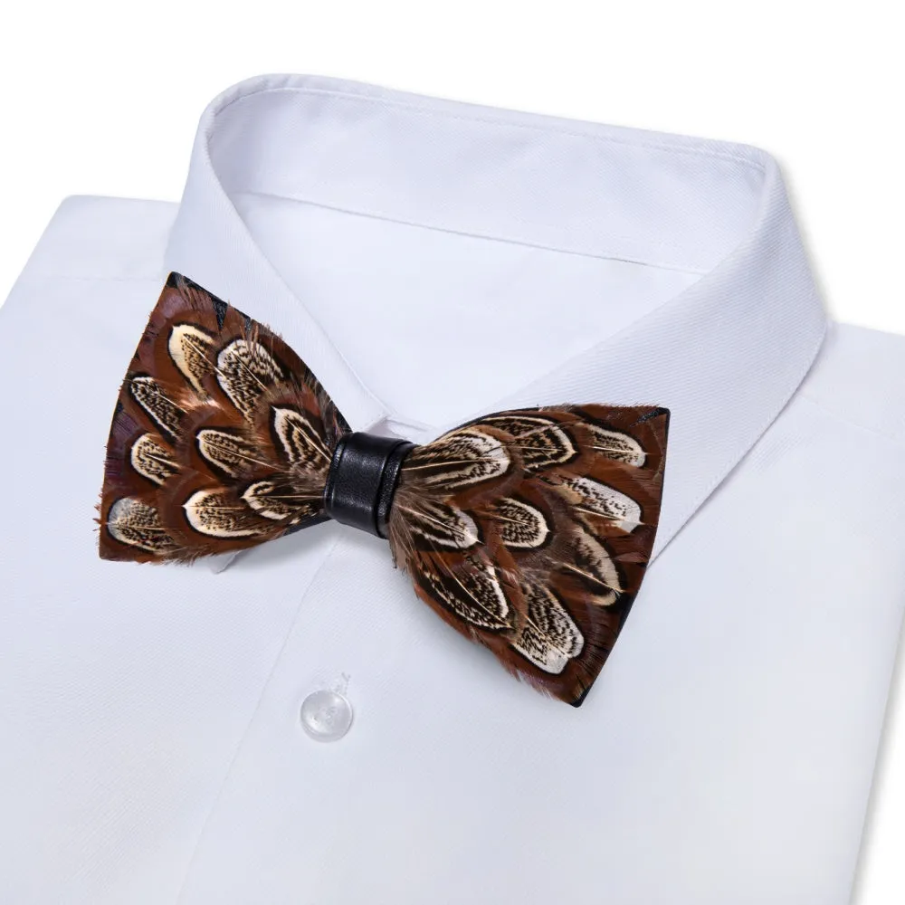 Ties2you Deep Brown Novelty Mens Pre-tied Bowtie Feather Bow Ties sold by Ties2You product image thumbnail 3