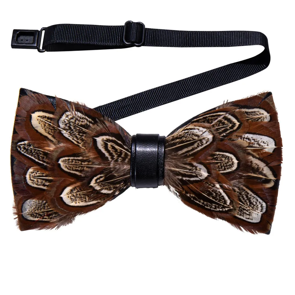Ties2you Deep Brown Novelty Mens Pre-tied Bowtie Feather Bow Ties sold by Ties2You product image thumbnail 2