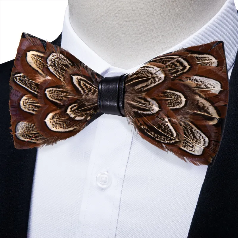 Ties2you Deep Brown Novelty Mens Pre-tied Bowtie Feather Bow Ties sold by Ties2You
