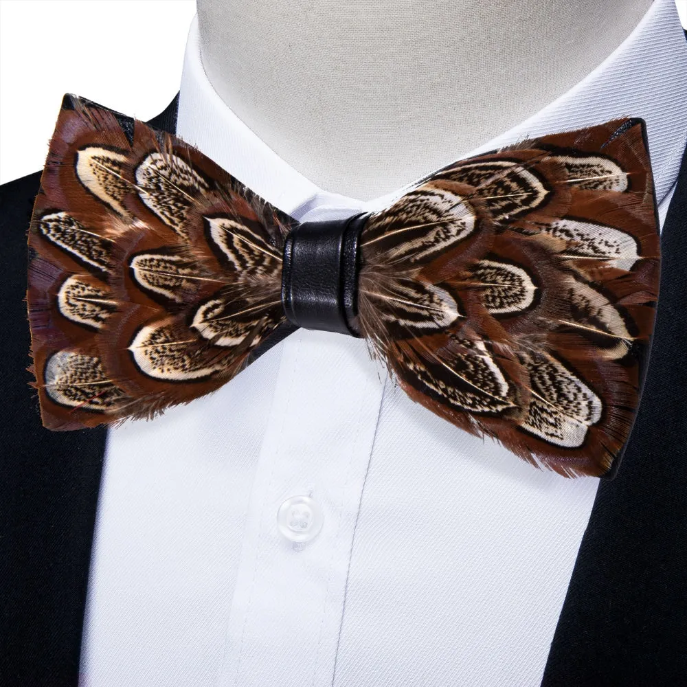 Ties2you Deep Brown Novelty Mens Pre-tied Bowtie Feather Bow Ties sold by Ties2You