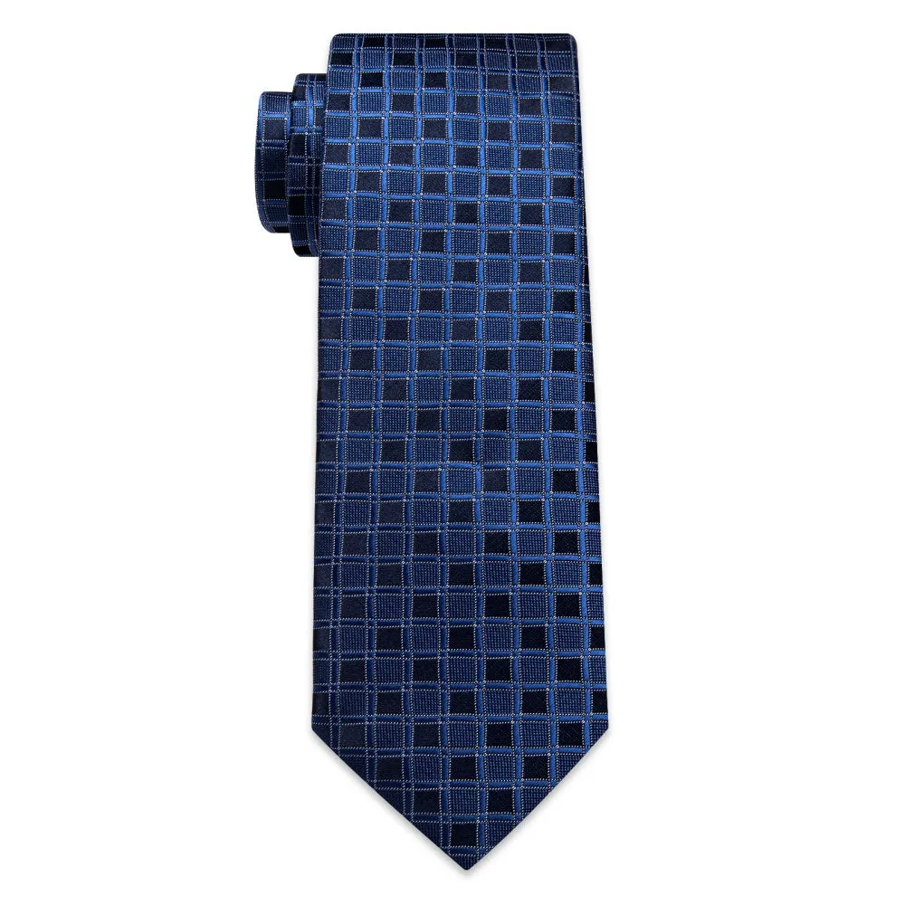 Ties2you Deep Blue Plaid Tie Men Silk Necktie Hanky Cufflinks Set sold by Ties2You product image thumbnail 5