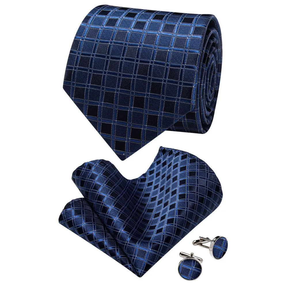 Ties2you Deep Blue Plaid Tie Men Silk Necktie Hanky Cufflinks Set sold by Ties2You product image thumbnail 3