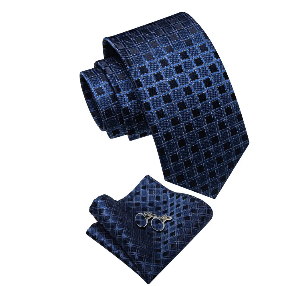 Ties2you Deep Blue Plaid Tie Men Silk Necktie Hanky Cufflinks Set sold by Ties2You product image thumbnail 4