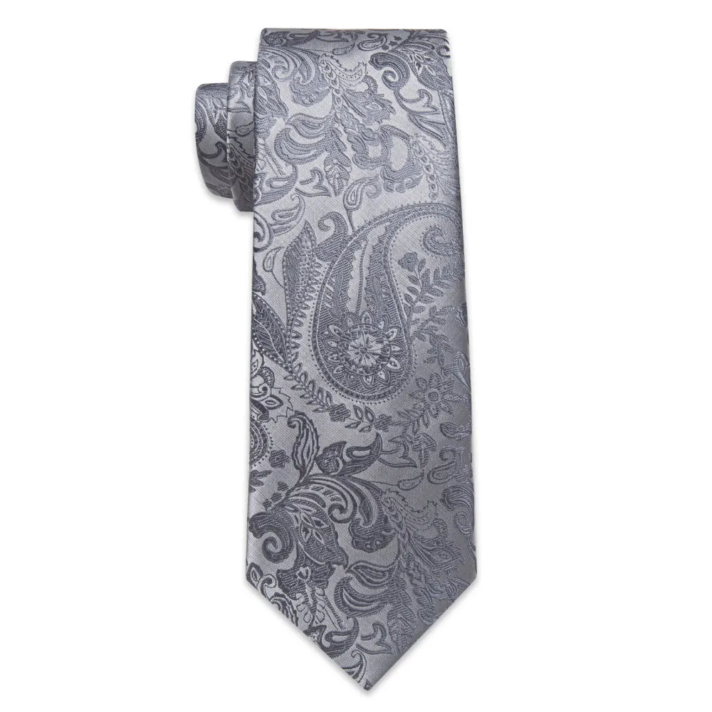 Ties2you Dark Grey Tie Paisley Wedding Necktie Hanky Cufflinks Set sold by Ties2You product image thumbnail 5