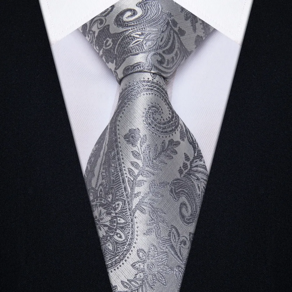 Ties2you Dark Grey Tie Paisley Wedding Necktie Hanky Cufflinks Set sold by Ties2You